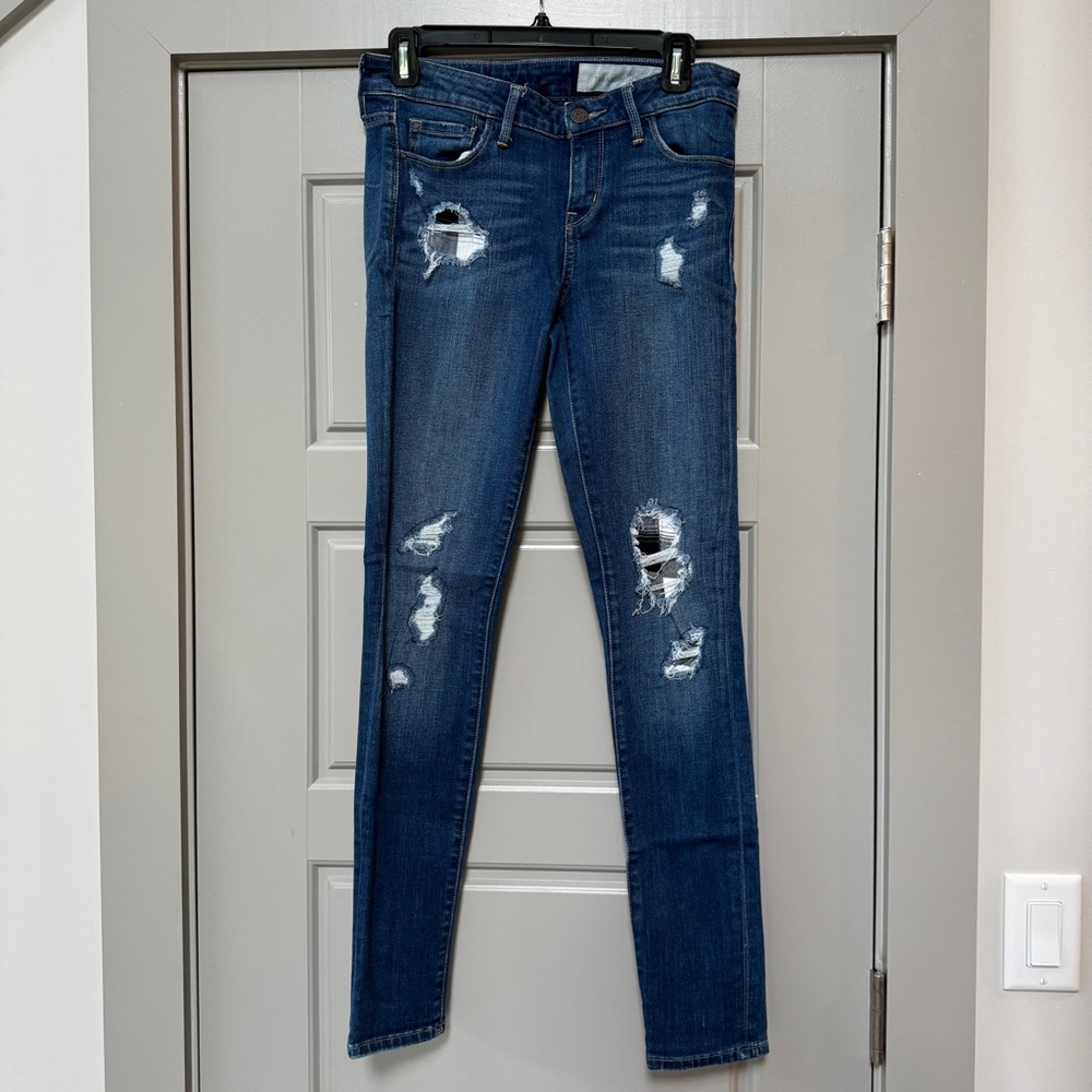 TREASURE & BOND | Skinny Fit Distressed Patched Blue Jeans Size 26W